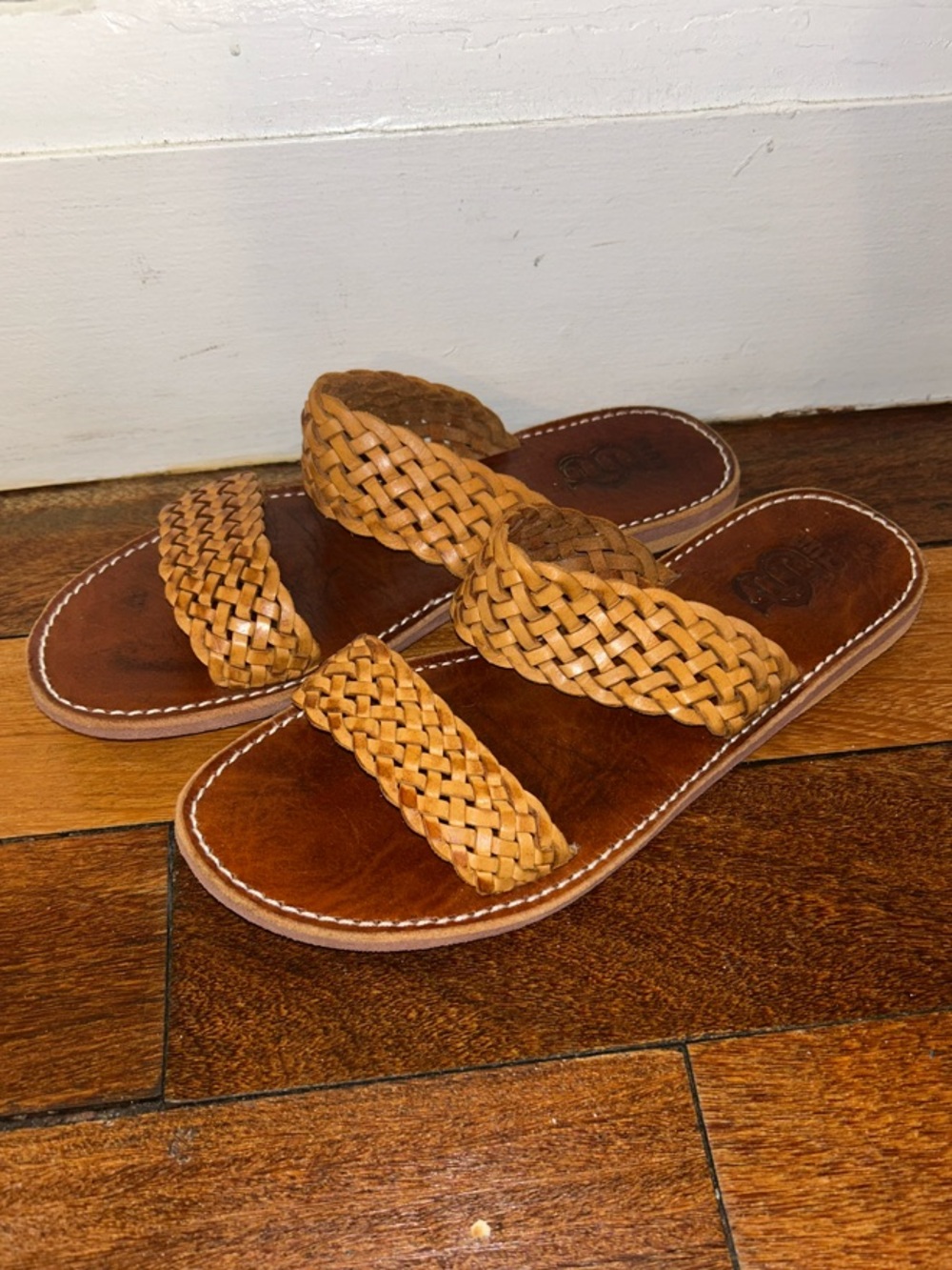 Authentic Moroccan Slides | Woven Double-Strap Leather Slide Sandals in Tan